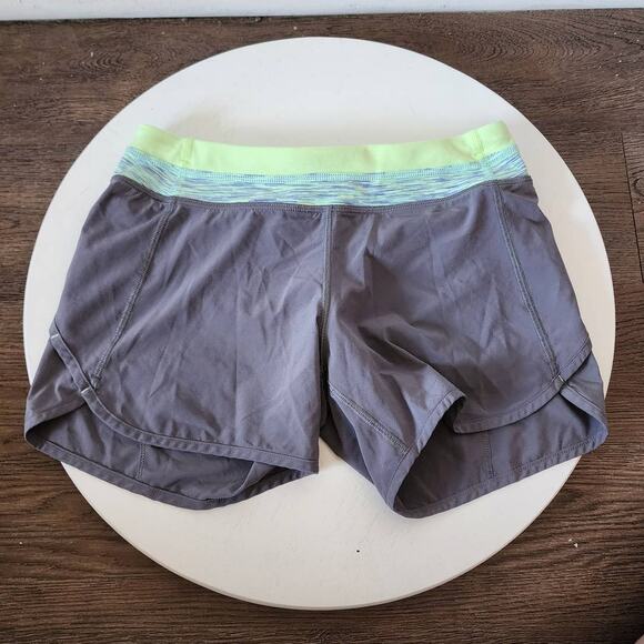 Lululemon Ivivva Slate & Faded Zap Fresh Teal Relay Racer Shorts Swift - Picture 2 of 7